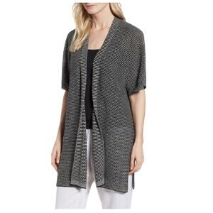 Eileen Fisher 100% Organic Linen Black White Knit Kimono Cardigan NWT, Medium